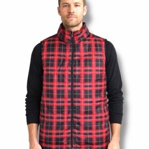 Merona Red Plaid Puffer Vest Women’s Small | Reversible Insulated Zip Vest